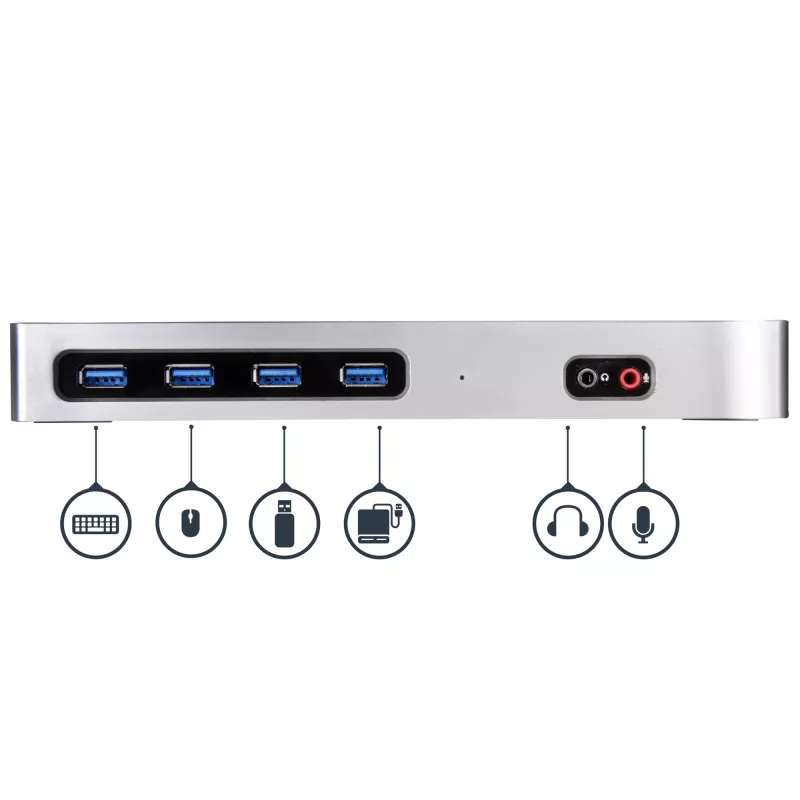 StarTech.com dock USB-C y USB-A - dock dual monitor 4K 60Hz DisplayPort + HDMI - estación de acoplamiento USB 3.0 híbrida para portátiles USB-C o USB-A - 6x USB Type-A, GbE - USB 3.1 Gen 1 - Mac/Windows