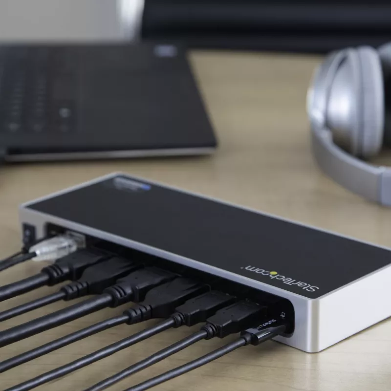 StarTech.com dock USB-C y USB-A - dock dual monitor 4K 60Hz DisplayPort + HDMI - estación de acoplamiento USB 3.0 híbrida para portátiles USB-C o USB-A - 6x USB Type-A, GbE - USB 3.1 Gen 1 - Mac/Windows
