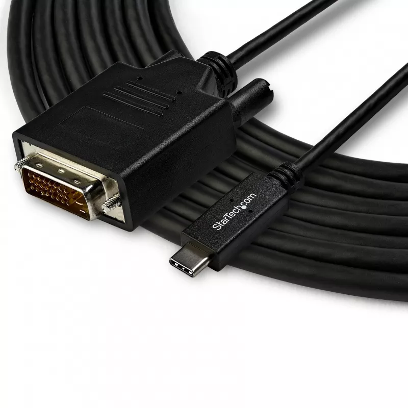 StarTech.com cable USB-C a DVI de 10ft (3m) – 1080p (Single Link) cable adaptador USB Type-C (DP Alt Mode HBR2) a vídeo digital DVI – funciona con Thunderbolt 3 – portátil a monitor/pantalla DVI