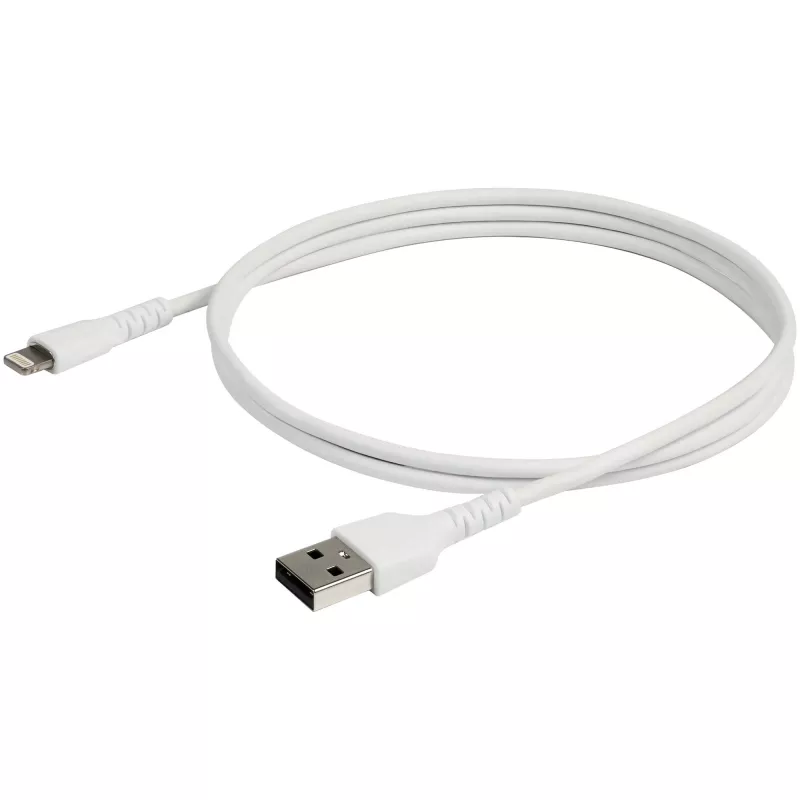StarTech.com cable USB-A a Lightning blanco resistente de 3 pies (1m) – cable de carga/sincronización USB Type-A a Lightning de fibra aramida resistente para trabajos pesados – certificado Apple MFi iPad/iPhone 12