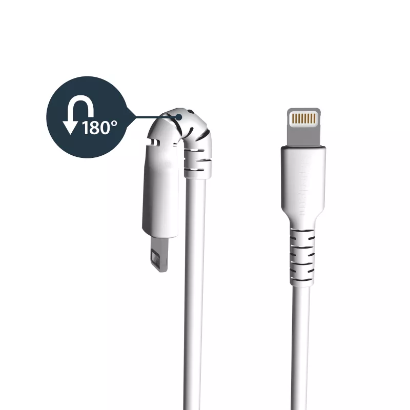 StarTech.com cable USB-A a Lightning blanco resistente de 3 pies (1m) – cable de carga/sincronización USB Type-A a Lightning de fibra aramida resistente para trabajos pesados – certificado Apple MFi iPad/iPhone 12