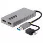 StarTech.com adaptador USB a dual HDMI, USB-A/C a 2 pantallas HDMI (1x 4K30Hz, 1x 1080p), dongle USB-A a C integrado, cable de 11 cm, adaptador USB 3.0 a pantalla HDMI, Windows y macOS