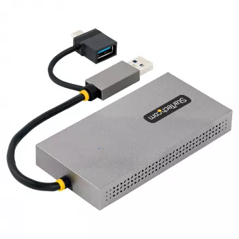 StarTech.com adaptador USB a dual HDMI, USB-A/C a 2 pantallas HDMI (1x 4K30Hz, 1x 1080p), dongle USB-A a C integrado, cable de 11 cm, adaptador USB 3.0 a pantalla HDMI, Windows y macOS