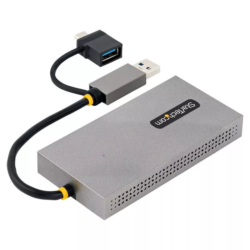 StarTech.com adaptador USB a dual HDMI, USB-A/C a 2 pantallas HDMI (1x 4K30Hz, 1x 1080p), dongle USB-A a C integrado, cable de 11 cm, adaptador USB 3.0 a pantalla HDMI, Windows y macOS