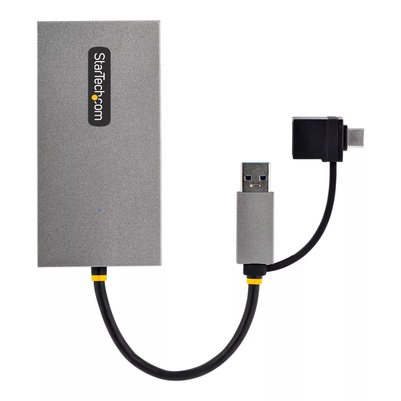 StarTech.com adaptador USB a dual HDMI, USB-A/C a 2 pantallas HDMI (1x 4K30Hz, 1x 1080p), dongle USB-A a C integrado, cable de 11 cm, adaptador USB 3.0 a pantalla HDMI, Windows y macOS