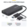 StarTech.com adaptador USB a dual HDMI, USB-A/C a 2 pantallas HDMI (1x 4K30Hz, 1x 1080p), dongle USB-A a C integrado, cable de 11 cm, adaptador USB 3.0 a pantalla HDMI, Windows y macOS
