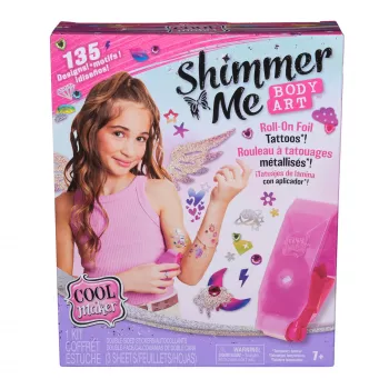 Cool Maker, Shimmer Me Body Art con rodillo, piedras decorativas y 3 láminas, 135 diseños de tatuajes temporales metálicos, juguete creativo y de manualidades para niñas a partir de 7 años