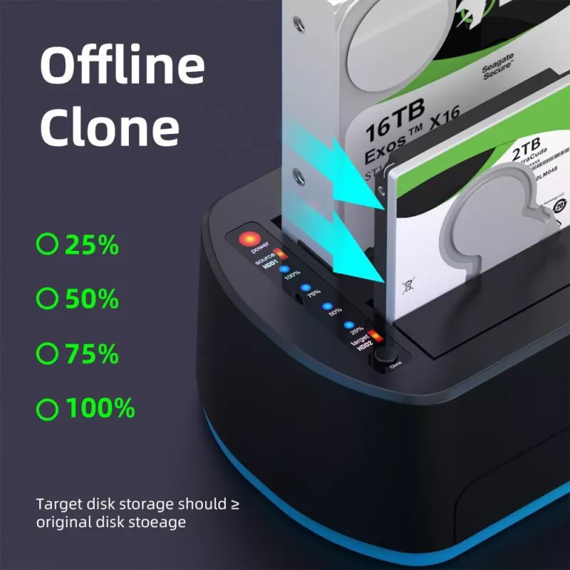 CoreParts MS-CLONER-SATA2.5-3.5 Docking station para unidades de almacenamiento Negro