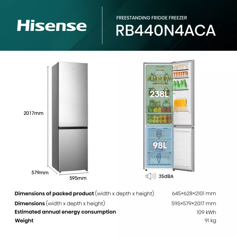 Hisense RB440N4ACA Independiente 336 L Acero inoxidable