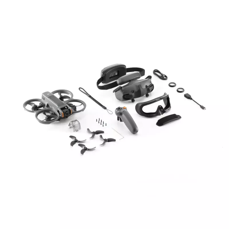 Dron DJI Avata 2 Fly Smart Combo — cuadricóptero de 4 rotores, cámara de 48-MP, vídeo 3840×2160, batería de 2150 mAh, WLAN y Bluetooth