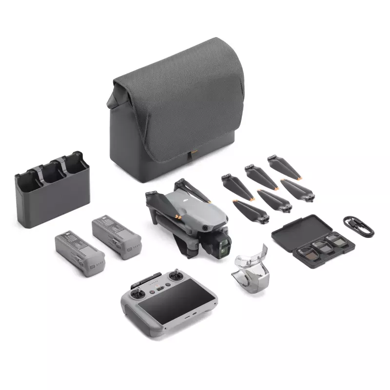Quadcopter DJI Air 3s Fly More Combo — Cámara de 50-MP, 4K 3840×2160, 27 m/s, Alcance 32.000 m, Batería de 4276 mAh, gris