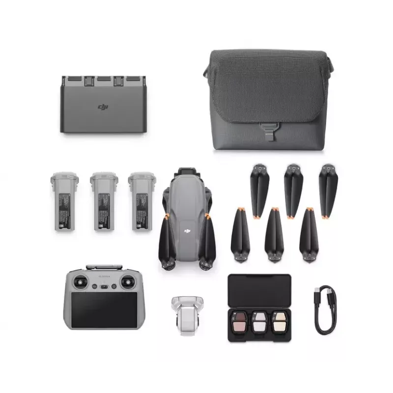 Quadcopter DJI Air 3s Fly More Combo — Cámara de 50-MP, 4K 3840×2160, 27 m/s, Alcance 32.000 m, Batería de 4276 mAh, gris