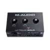 Interfaz de audio M-Audio M-Track Solo — USB 16 bits/48 kHz, 1 entrada/1 salida, conector combinado XLR/TRS y entrada de instrumento, alimentación fantasma de 48 V, salida de auriculares