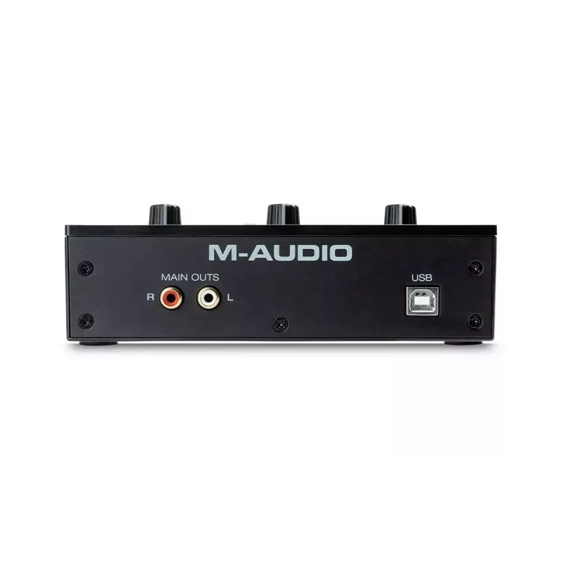 Interfaz de audio M-Audio M-Track Solo — USB 16 bits/48 kHz, 1 entrada/1 salida, conector combinado XLR/TRS y entrada de instrumento, alimentación fantasma de 48 V, salida de auriculares