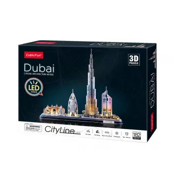 Puzle 3D CubicFun City Line Dubai LED, 182 piezas, 532×48 mm, a partir de 10 años