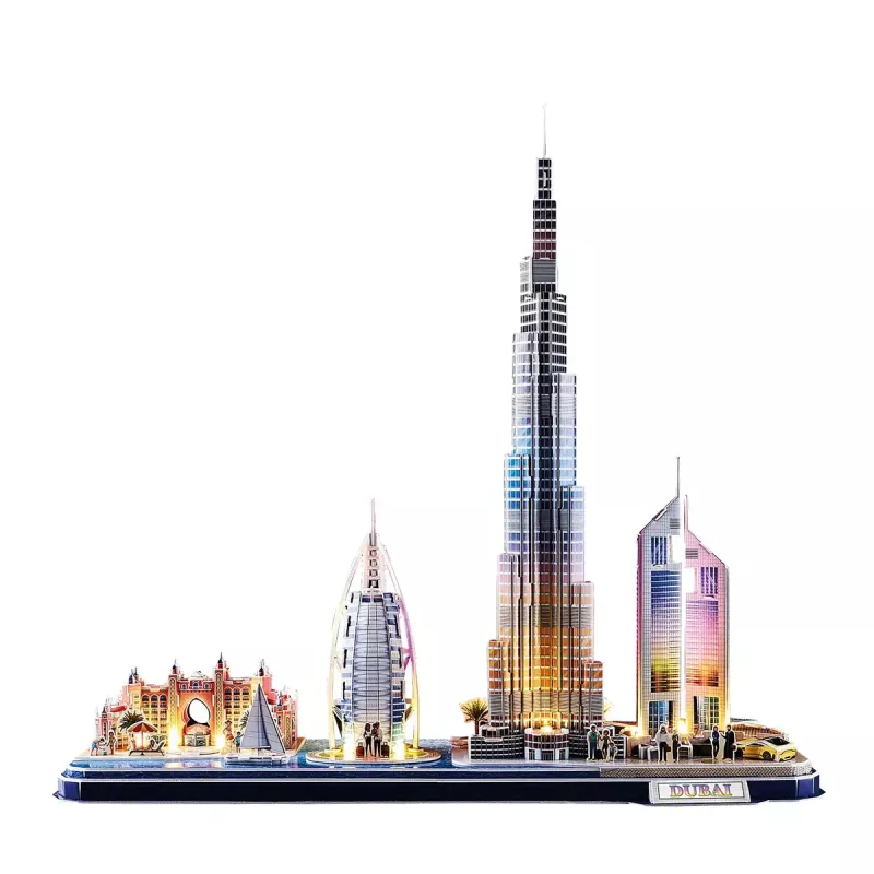 Puzle 3D CubicFun City Line Dubai LED, 182 piezas, 532×48 mm, a partir de 10 años