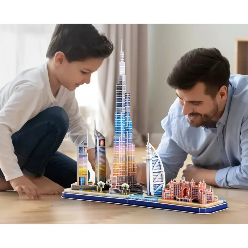 Puzle 3D CubicFun City Line Dubai LED, 182 piezas, 532×48 mm, a partir de 10 años