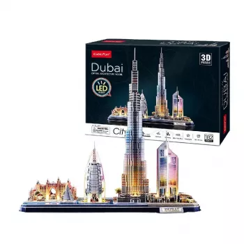 Puzle 3D CubicFun City Line Dubai LED, 182 piezas, 532×48 mm, a partir de 10 años