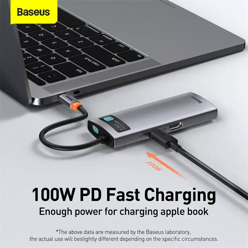 Baseus Metal Gleam USB 3.2 Gen 1 Type-C gris 100 W Power Delivery 4K Ultra HD