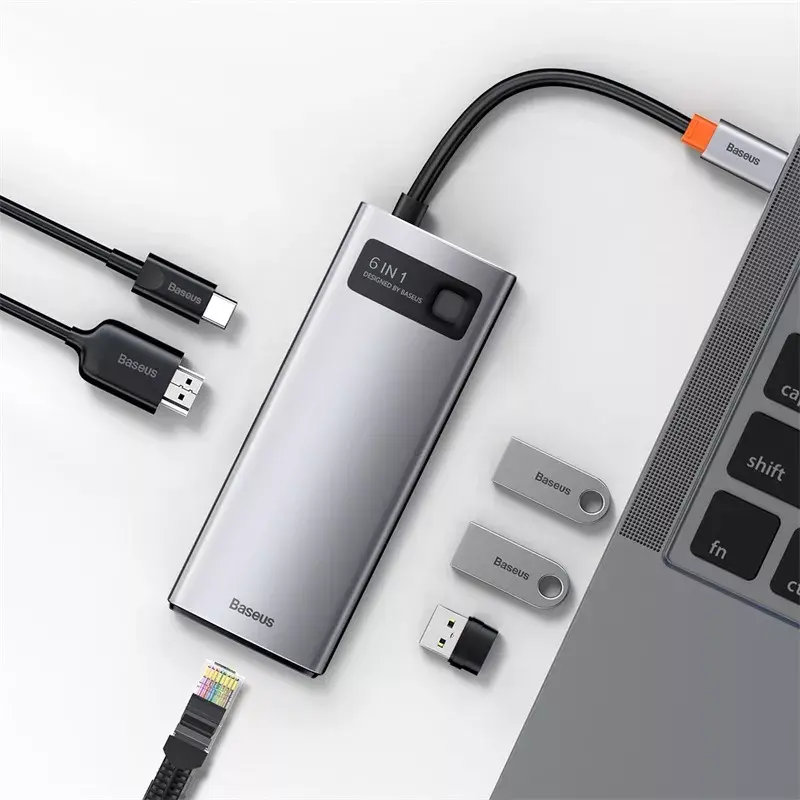 Baseus Metal Gleam USB 3.2 Gen 1 Type-C gris 100 W Power Delivery 4K Ultra HD