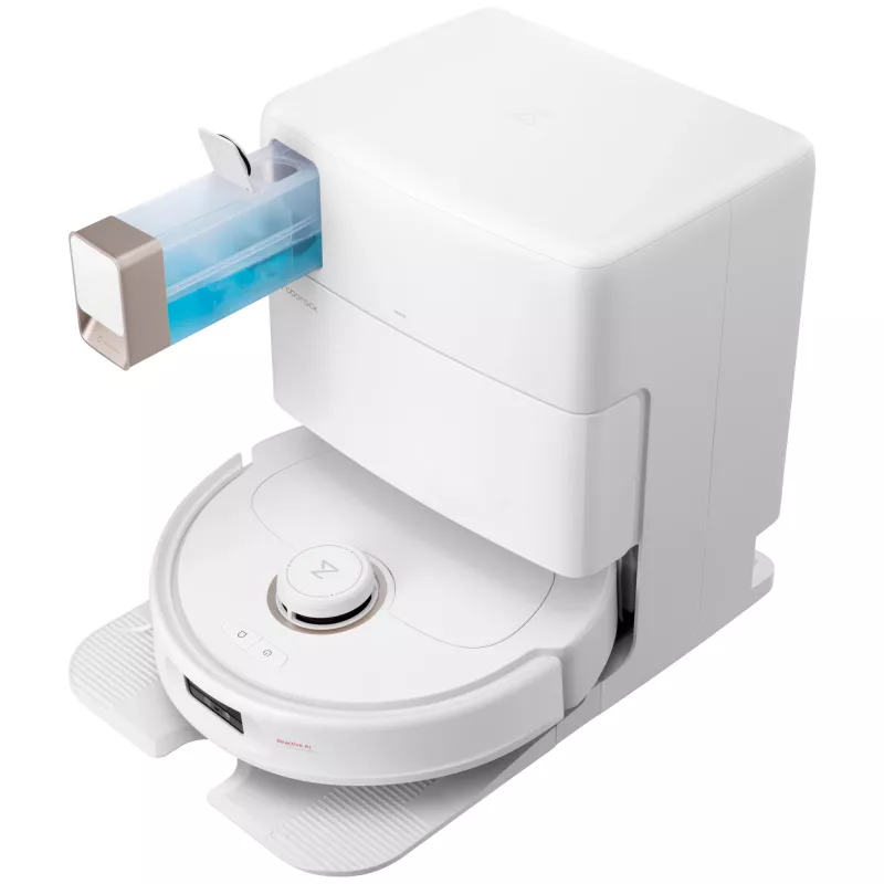 Roborock Qrevo MaxV (con RDS) robot aspirador blanco con estación de rellenado y secado automático