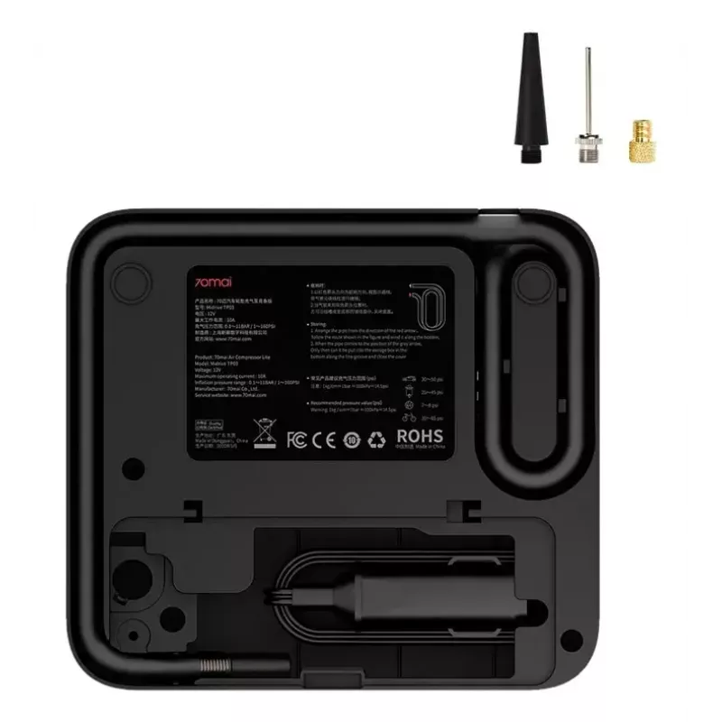 Compresor de aire 70mai TP03 — 12V DC/mechero, negro, universal, incluye adaptador de válvula esférica