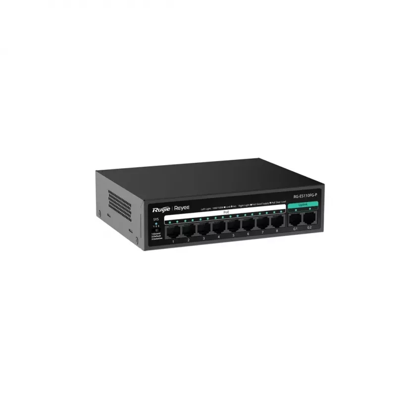 Switch PoE no gestionado RUIJIE RG-ES110FG-P — 10 puertos Gigabit (10/100/1000) con 1 SFP, 120W, 20 Gbps conmutación