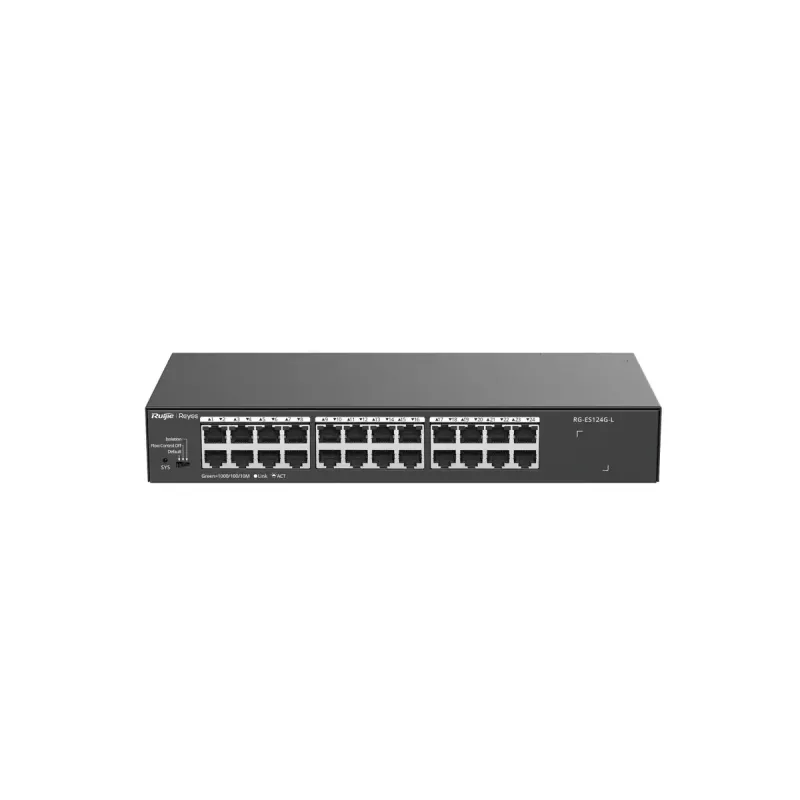Switch de red L2 no gestionado RUIJIE RG-ES124G-L — 24x Gigabit (10/100/1000), 48 Gbit/s, 8000 MAC, montaje en rack
