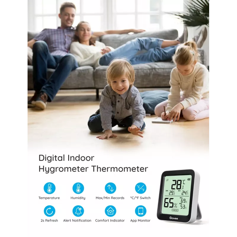 Govee H5075 sensor de temperatura y humedad para interior autónomo inalámbrico