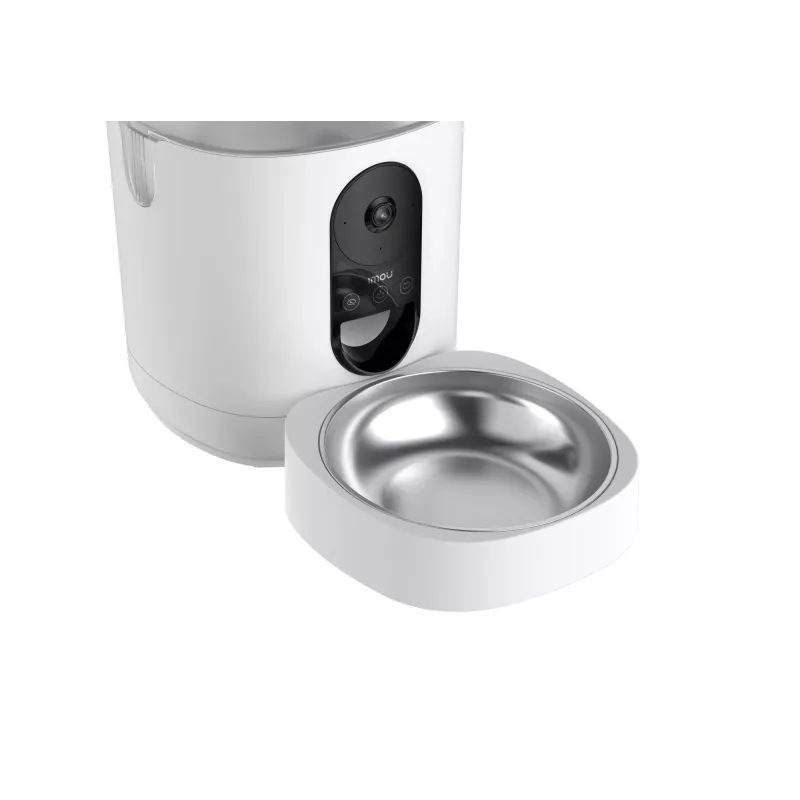 Comedero automático IMOU PF1 — tolva de acero inoxidable de 4 L, Wi‑Fi 4, batería/corriente continua, 1 cuenco