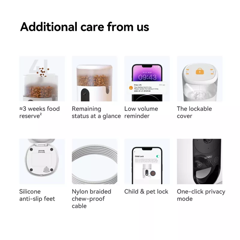 Comedero automático IMOU PF1 — tolva de acero inoxidable de 4 L, Wi‑Fi 4, batería/corriente continua, 1 cuenco