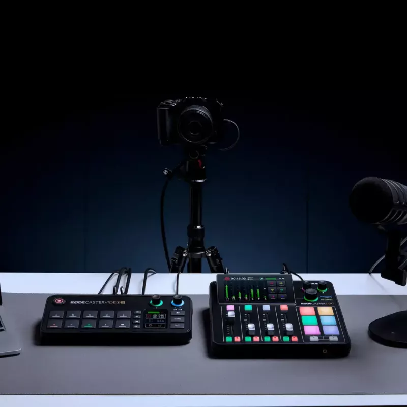 Consola de producción mult canal para podcast y livestream Rode RodeCaster Video S RCVS-E – pantalla táctil Wi‑Fi Bluetooth 5.3 5x USB-C 3x entrada HDMI 1x salida HDMI microSD
