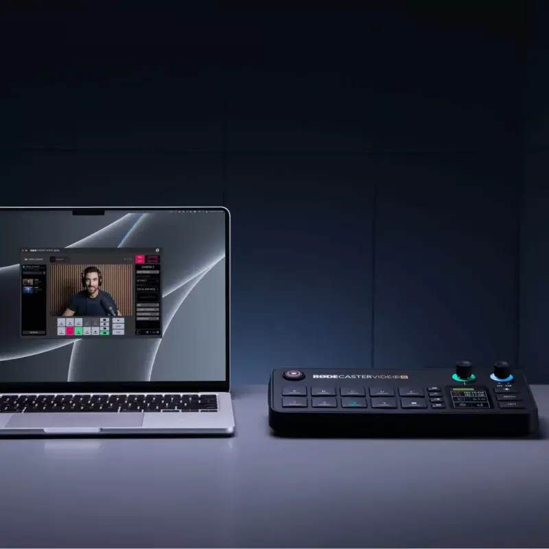 Consola de producción mult canal para podcast y livestream Rode RodeCaster Video S RCVS-E – pantalla táctil Wi‑Fi Bluetooth 5.3 5x USB-C 3x entrada HDMI 1x salida HDMI microSD