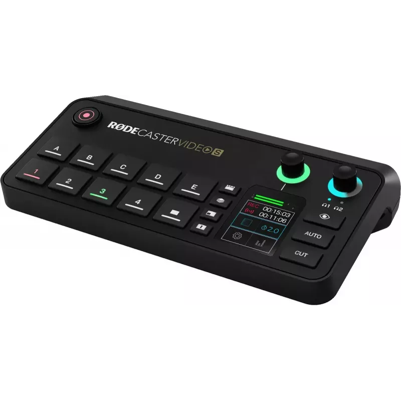 Consola de producción mult canal para podcast y livestream Rode RodeCaster Video S RCVS-E – pantalla táctil Wi‑Fi Bluetooth 5.3 5x USB-C 3x entrada HDMI 1x salida HDMI microSD