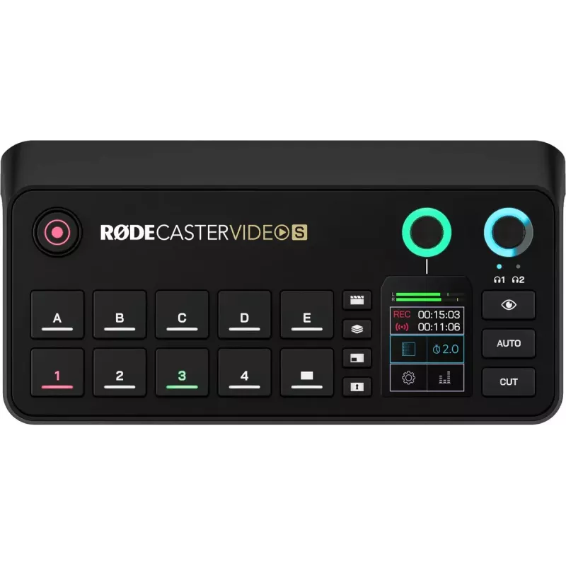 Consola de producción mult canal para podcast y livestream Rode RodeCaster Video S RCVS-E – pantalla táctil Wi‑Fi Bluetooth 5.3 5x USB-C 3x entrada HDMI 1x salida HDMI microSD