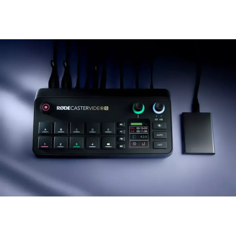Consola de producción mult canal para podcast y livestream Rode RodeCaster Video S RCVS-E – pantalla táctil Wi‑Fi Bluetooth 5.3 5x USB-C 3x entrada HDMI 1x salida HDMI microSD