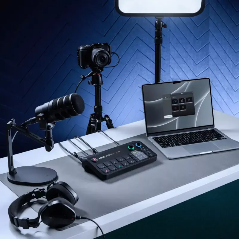 Consola de producción mult canal para podcast y livestream Rode RodeCaster Video S RCVS-E – pantalla táctil Wi‑Fi Bluetooth 5.3 5x USB-C 3x entrada HDMI 1x salida HDMI microSD