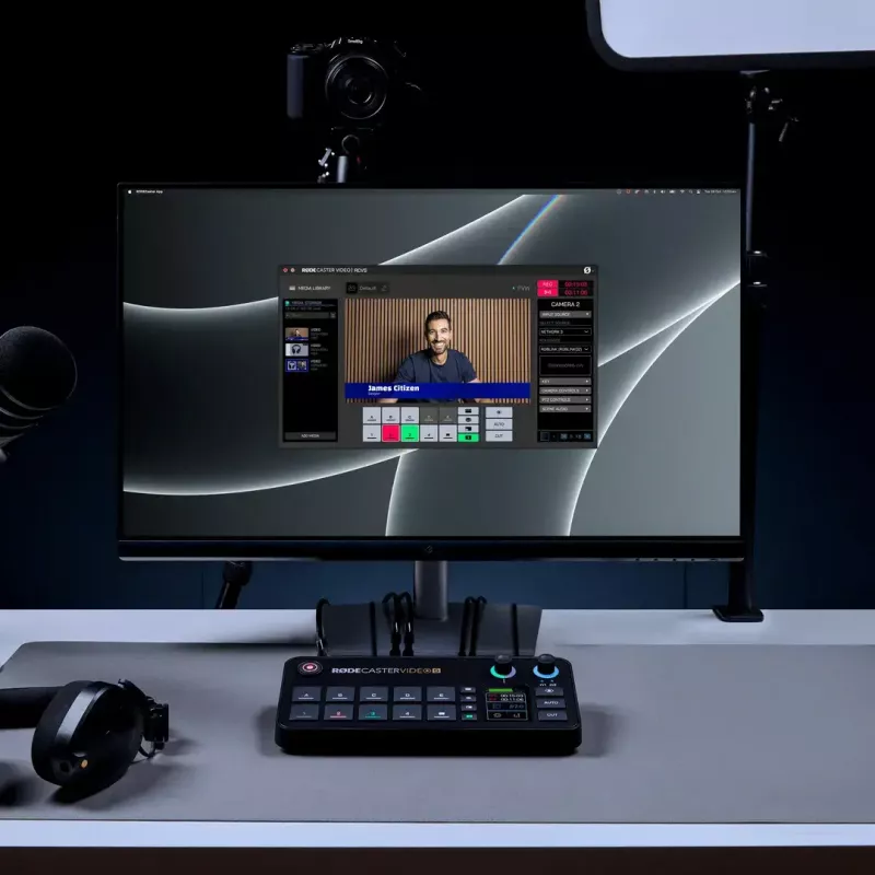 Consola de producción mult canal para podcast y livestream Rode RodeCaster Video S RCVS-E – pantalla táctil Wi‑Fi Bluetooth 5.3 5x USB-C 3x entrada HDMI 1x salida HDMI microSD