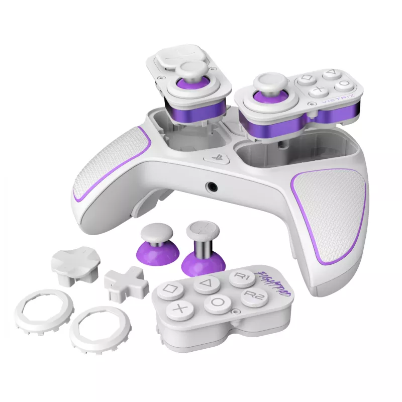 Mando VICTRIX 052-002-WH con cable e inalámbrico RF/USB, USB-C, 2000mAh, PC/PS4/PS5, violeta/blanco