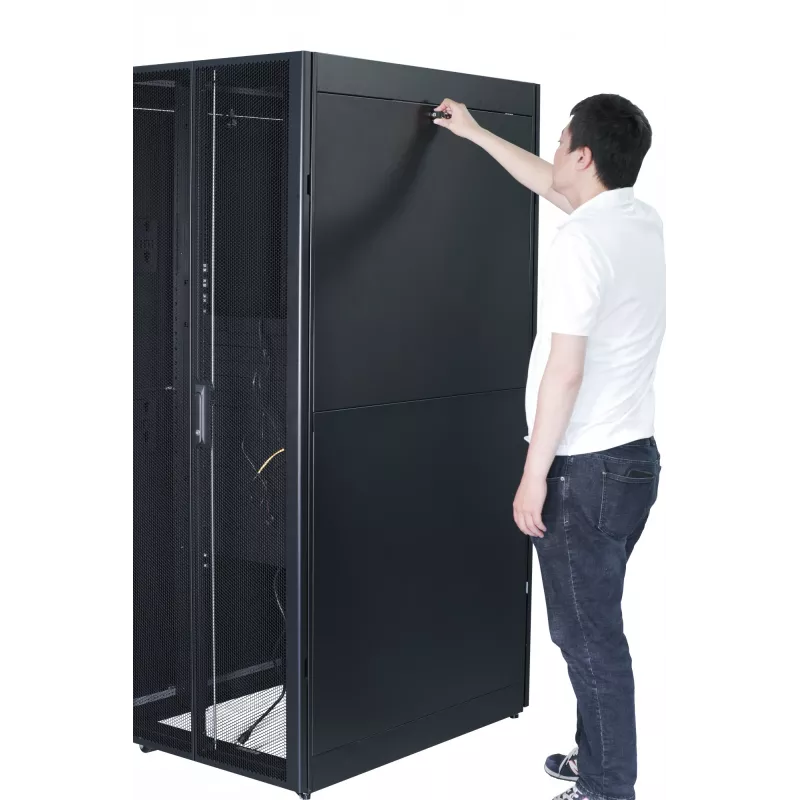 APC Easy Rack, 42U, negro, con techo, ruedas, patas, 4 soportes y paneles laterales, sin fondo, 1991H x 600W x 800T mm