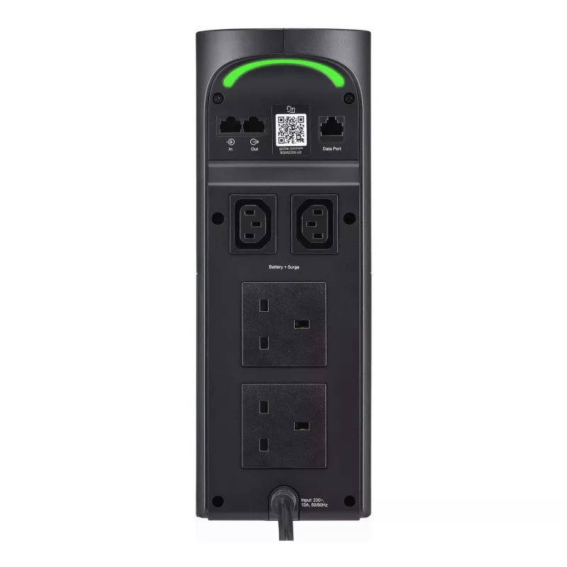APC Back-UPS Pro for Gaming, 2200VA/1320W, torre, 230V, 2x UK y 2x IEC C13 salidas, luces RGB, onda sinusoidal pura, Midnight (negro)