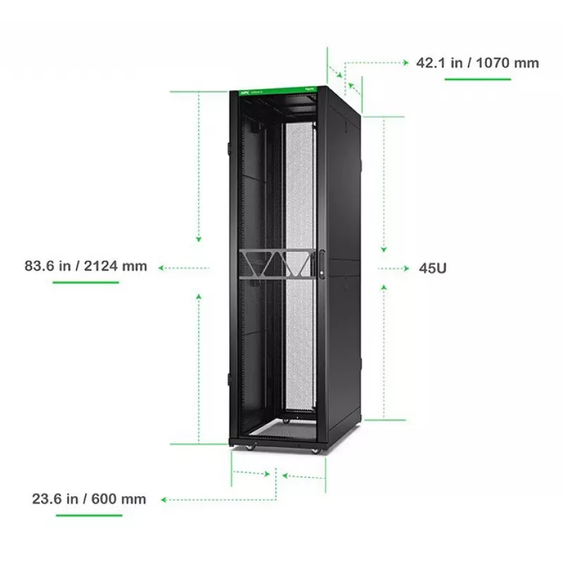 APC NetShelter SX Server Rack Gen 2, 45U, 2124H x 600W x 1070D mm, con paneles laterales, negro