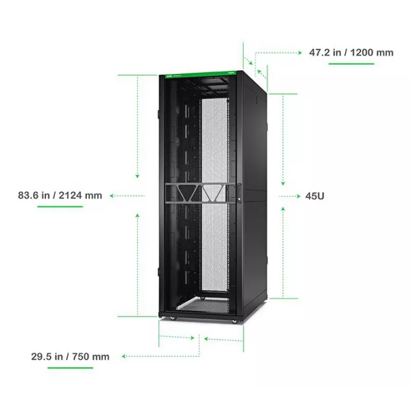 APC NetShelter SX Server Rack Gen 2, 45HE, 2124H x 750B x 1200T mm, con paneles laterales, negro
