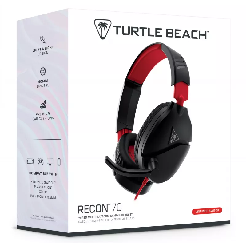 Auriculares gaming estéreo over-ear Turtle Recon 70 — negro, estéreo con cable, controles en un auricular