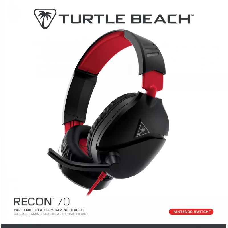 Auriculares gaming estéreo over-ear Turtle Recon 70 — negro, estéreo con cable, controles en un auricular