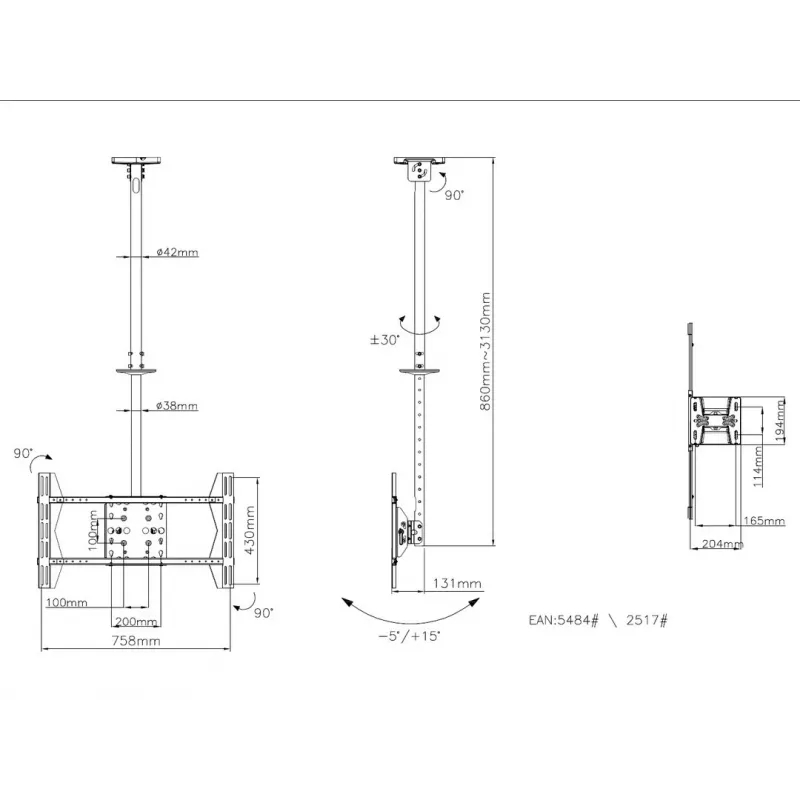 Soporte de techo Multibrackets M Public Large Single negro 3000