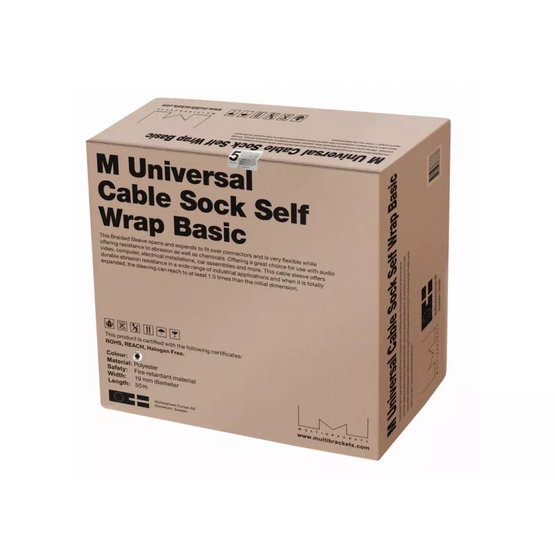 Funda de cables Multibrackets M Universal Cable Sock Self Wrap Basic 19 mm negro 50 m, poliéster, -50–150 °C