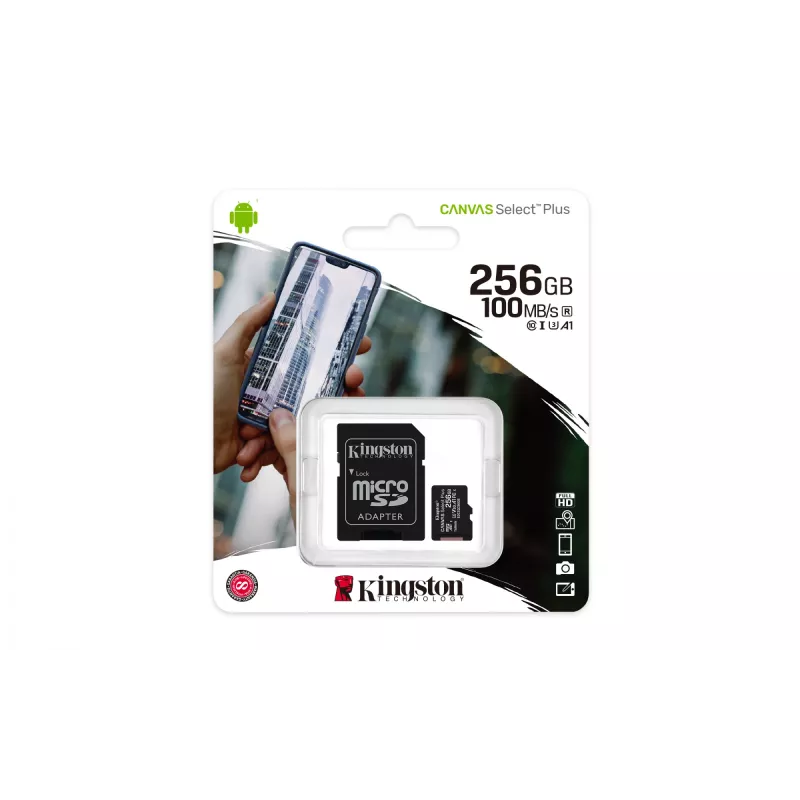 Kingston Technology Canvas Select 256GB micSDXC Plus 100R A1 C10 tarjeta + adaptador