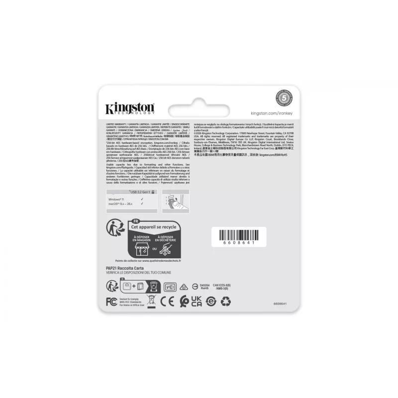 Memoria USB KINGSTON IronKey Locker Plus 50 G2 64 GB, USB Type-A, USB 3.2 Gen 1, AES-256, FIPS 197