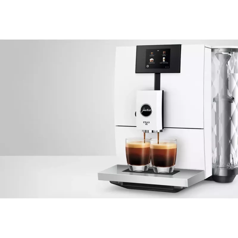 Cafetera espresso JURA ENA 8 (EC) — superautomática, depósito de agua de 1,1 l, depósito de café de 125 g, 15 programas, 15 bar, Thermoblock, Wi‑Fi, blanca